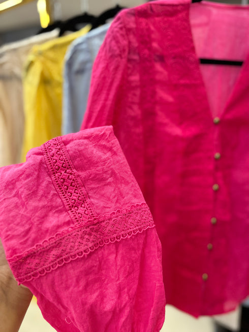Cotton Lace Button Down Tops